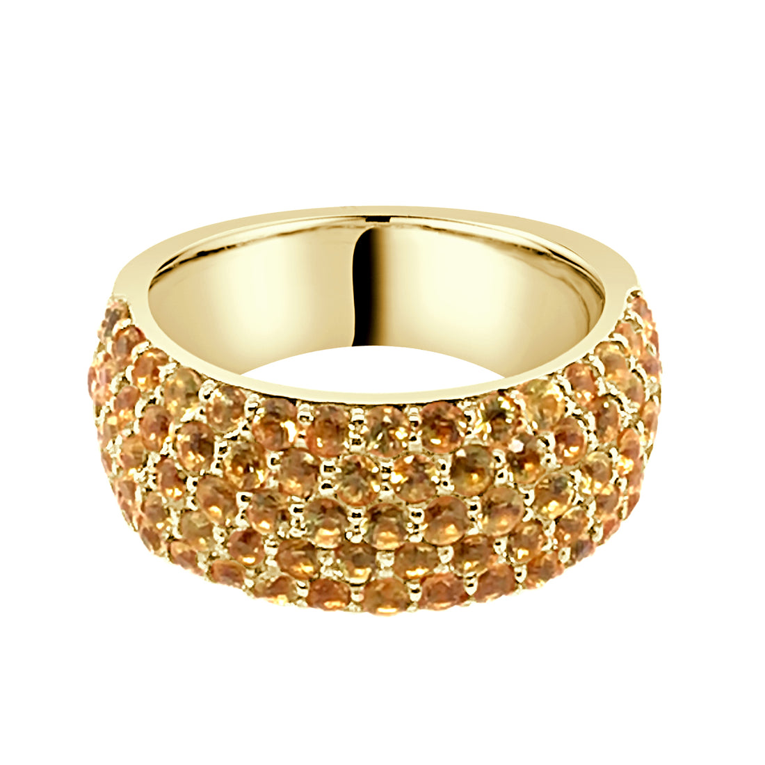 14K Yellow Gold Wide Pave Ring with Yellow Sapphire