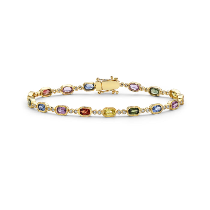 14K Yellow Gold Multicolor Sapphire Oval Bracelet - 5.12 Carats