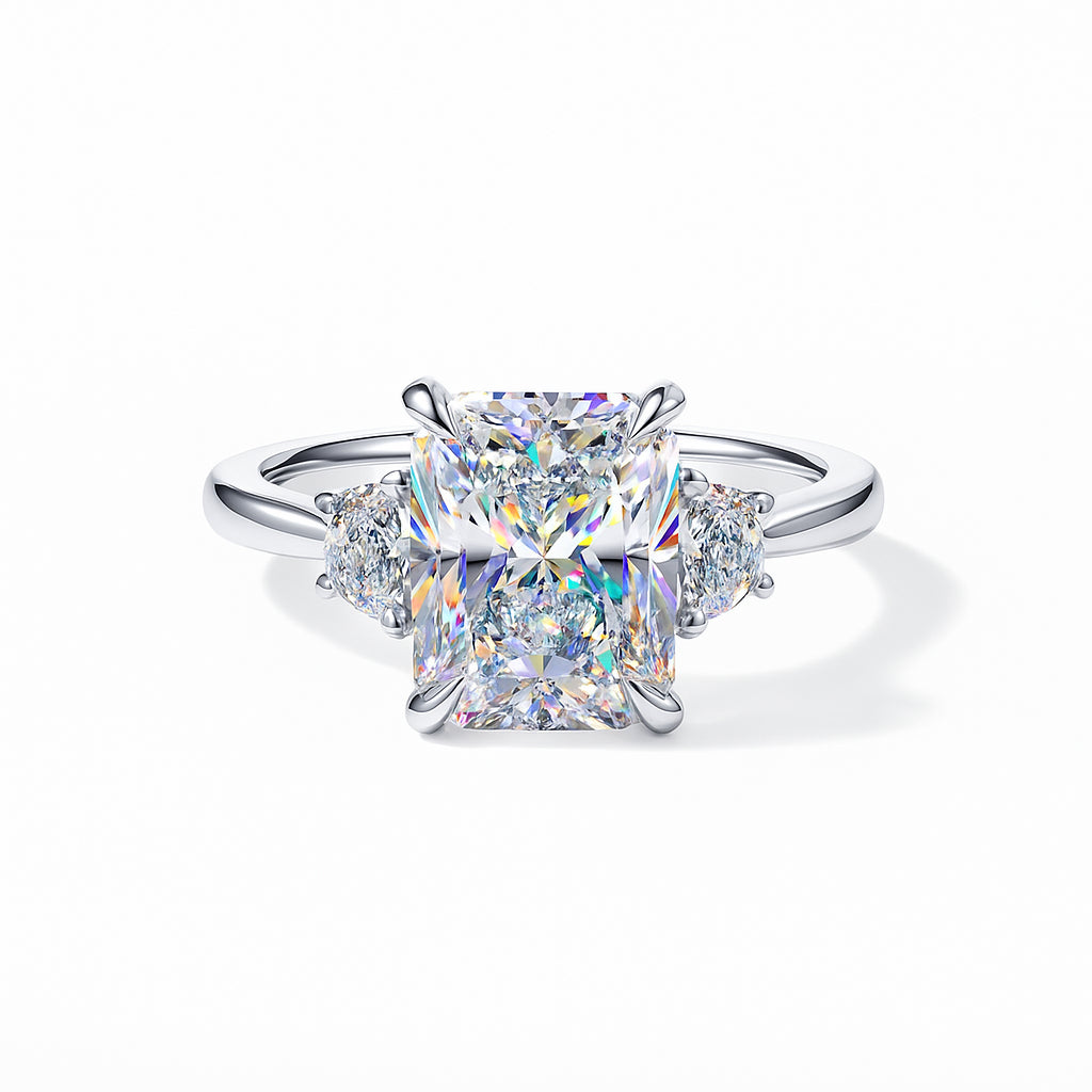 Radiant Radiance: 3.12 Lab Diamond Three Stone Engagement Ring in 14K White Gold