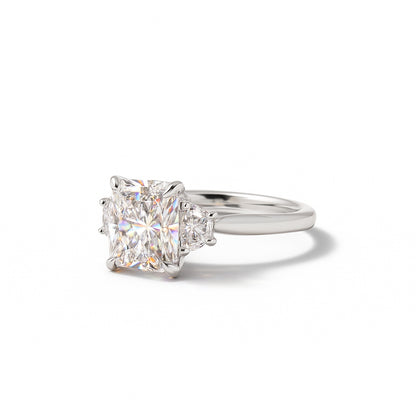 Radiant Radiance: 3.12 Lab Diamond Three Stone Engagement Ring in 14K White Gold