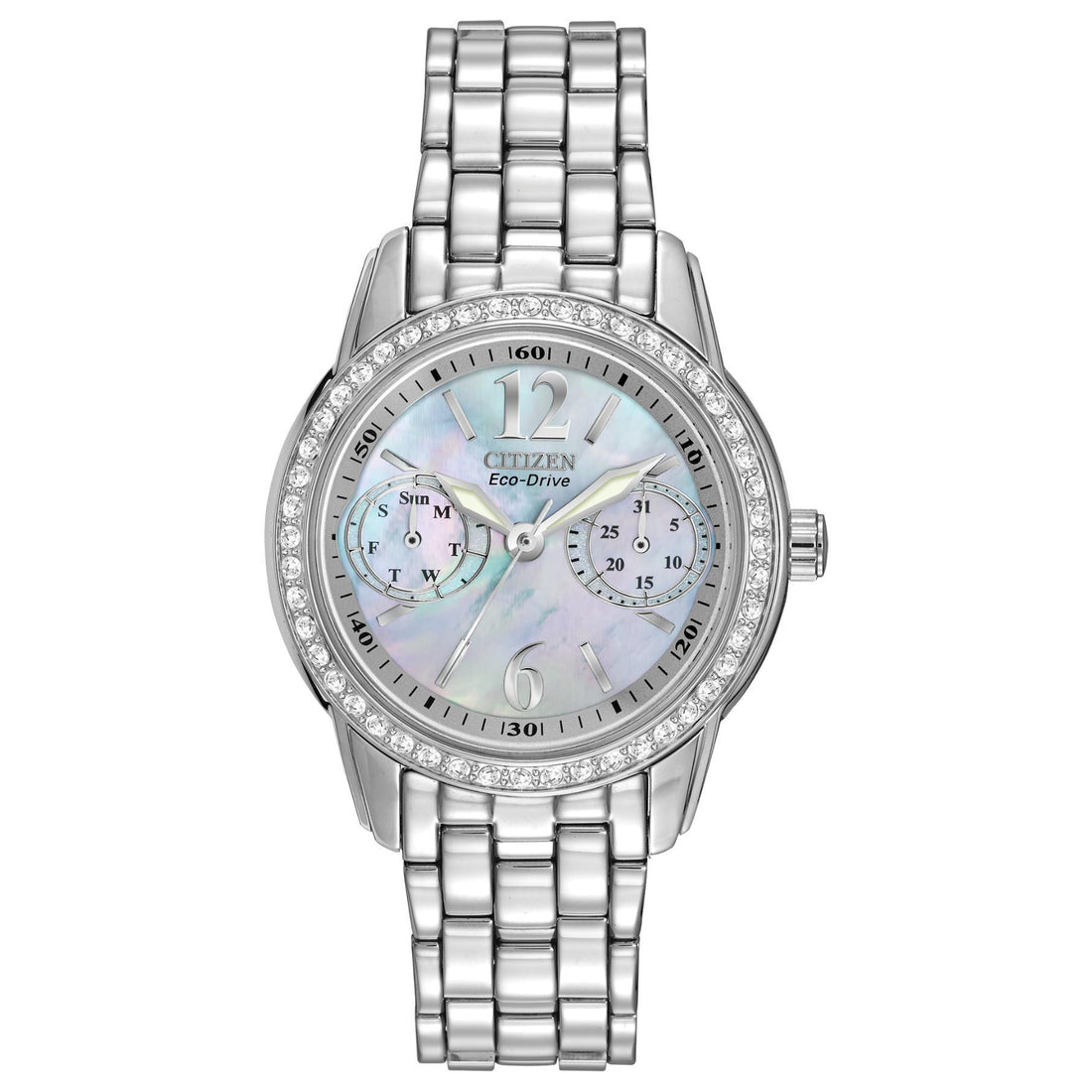 Citizen Ladies Stainless Steel Watch with Mop Dial and Day/Date Feature