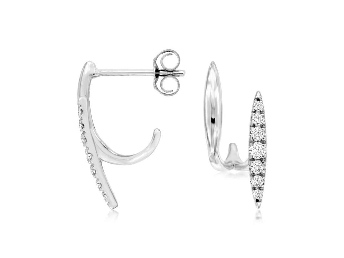 14 Karat White Gold Double Cuff Drop Earrings with Round Natural Diamond