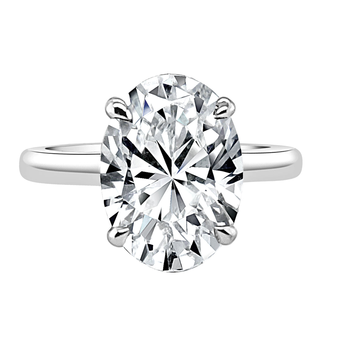 14K White Gold Oval Lab Diamond Engagement Ring - 4.03 Carats