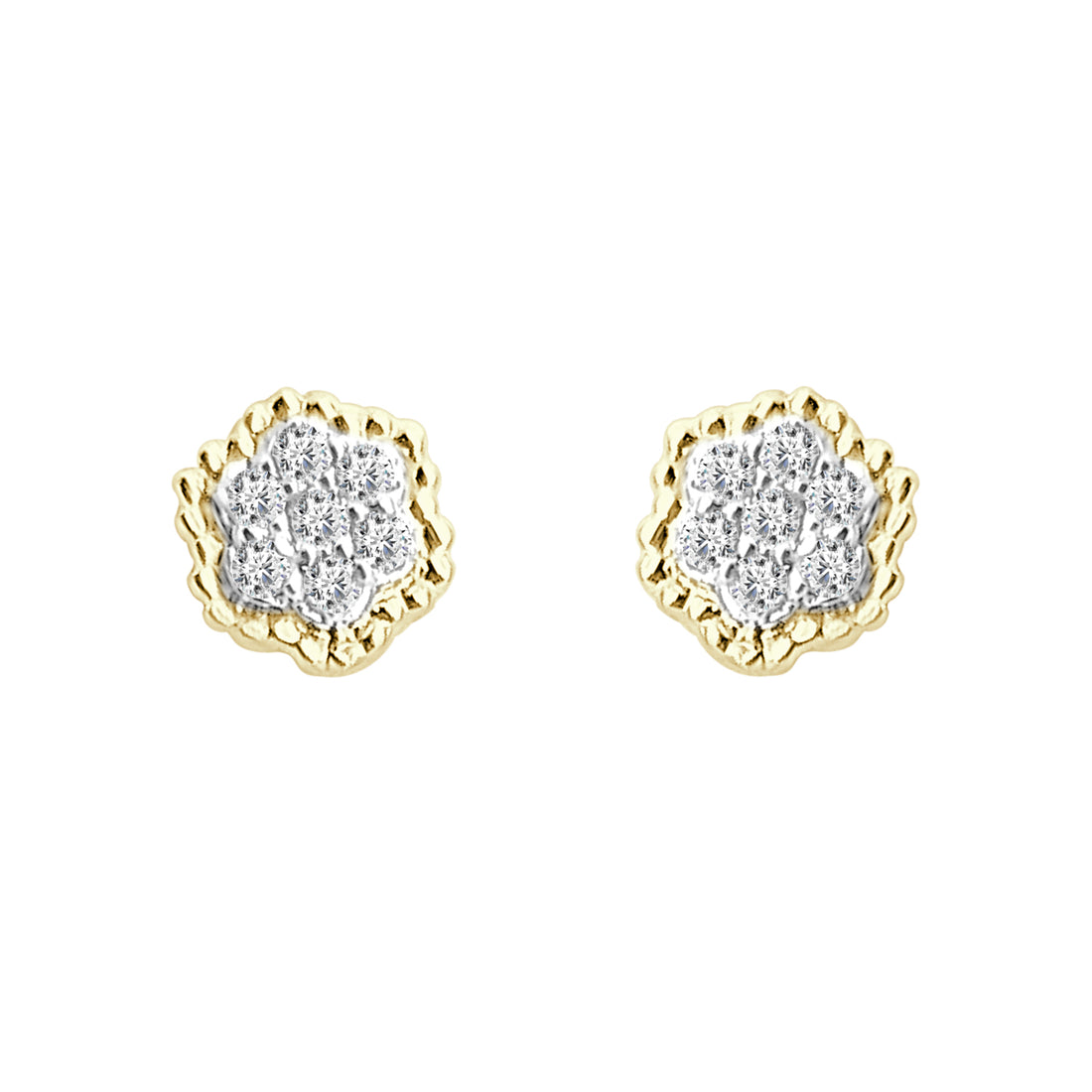 Beaded Halo Floral Cluster Earrings in 14 Karat Yellow Gold with Natural Diamond (0.21 ct)