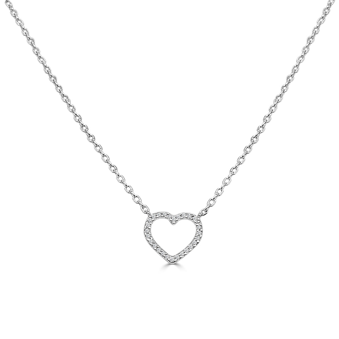 Dazzling Elegance: Sterling Silver Open Heart Necklace with Natural Diamond Accent