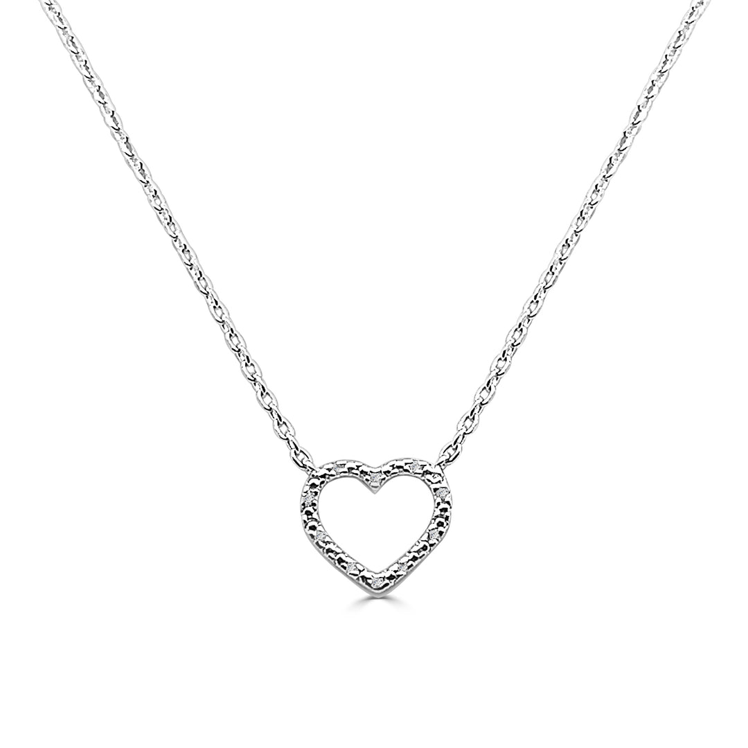 Dazzling Elegance: Sterling Silver Open Heart Necklace with Natural Diamond Accent