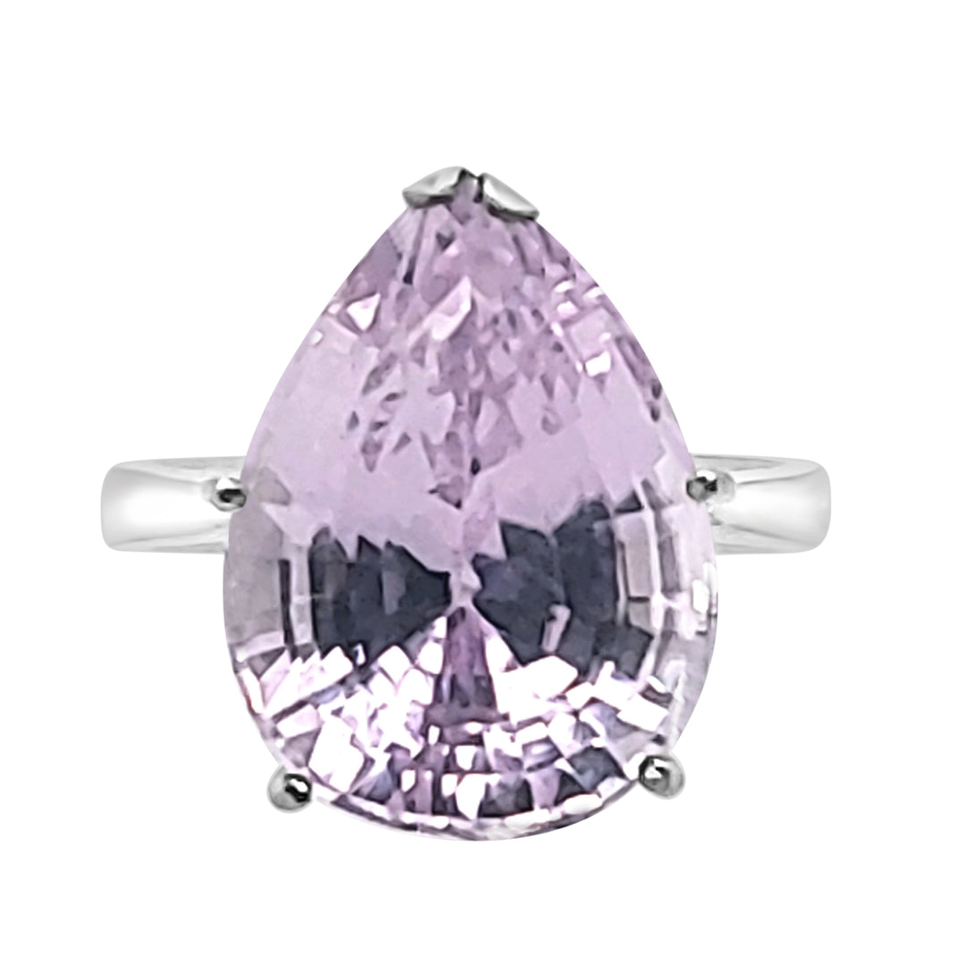 Stunning 18 Karat White Gold Pear Shape Kunzite Ring - 10.61 Carats