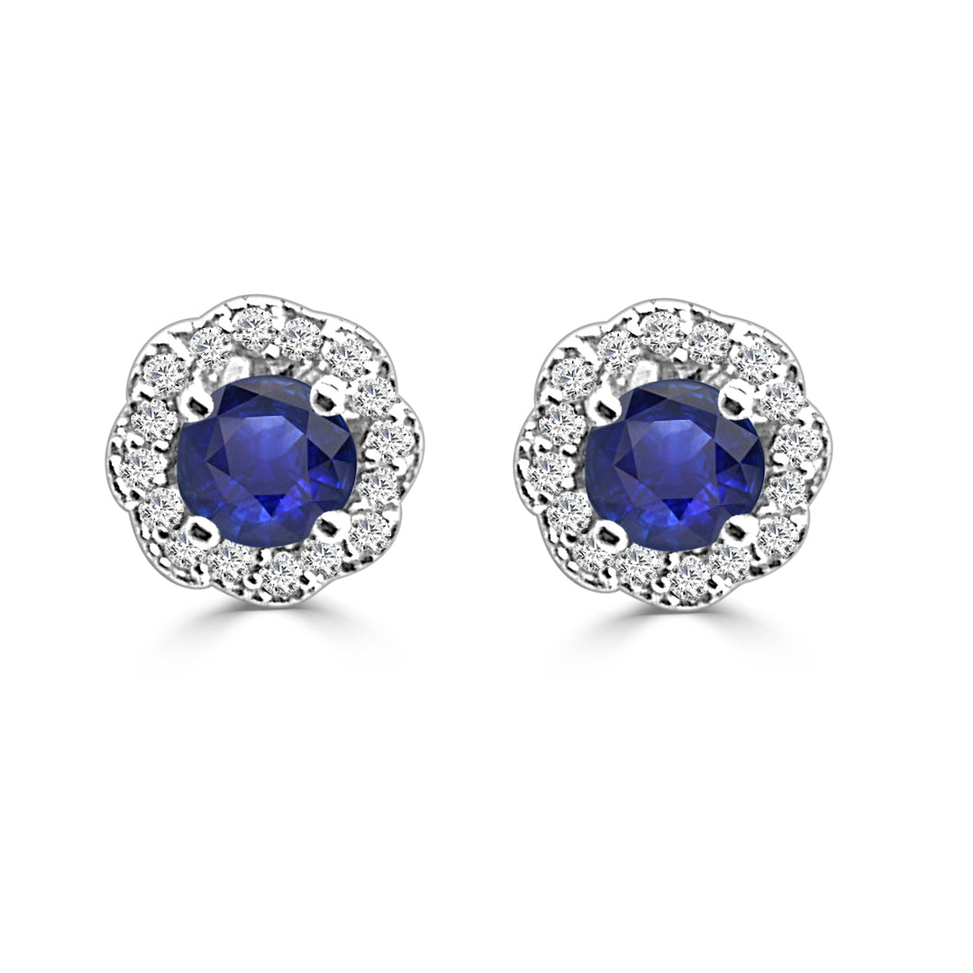 Exquisite Round Tanzanite and Diamond Stud Earrings in 14 Karat White Gold