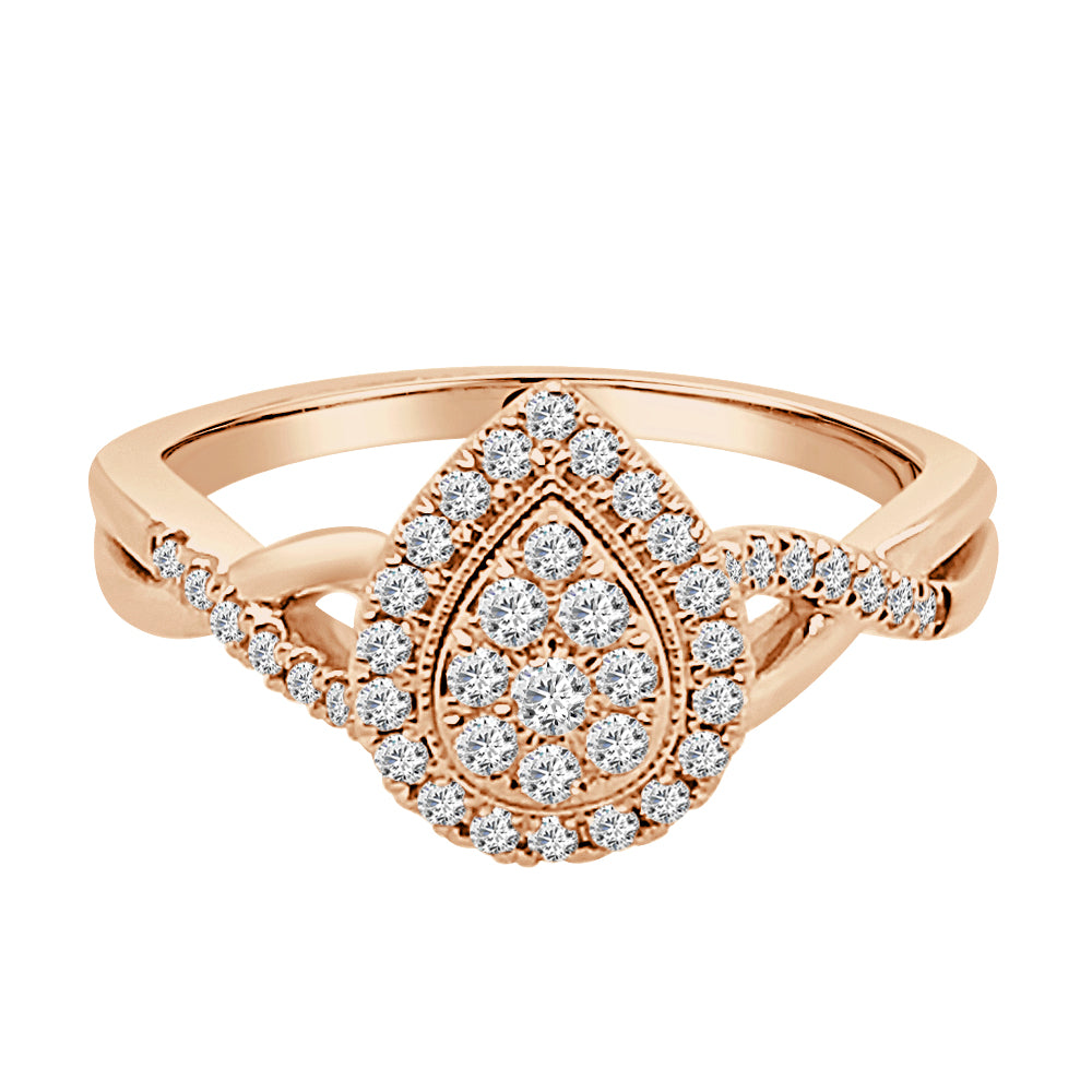 10K Rose Gold Natural Diamond Center Cluster Engagement Ring - 0.33 Carat