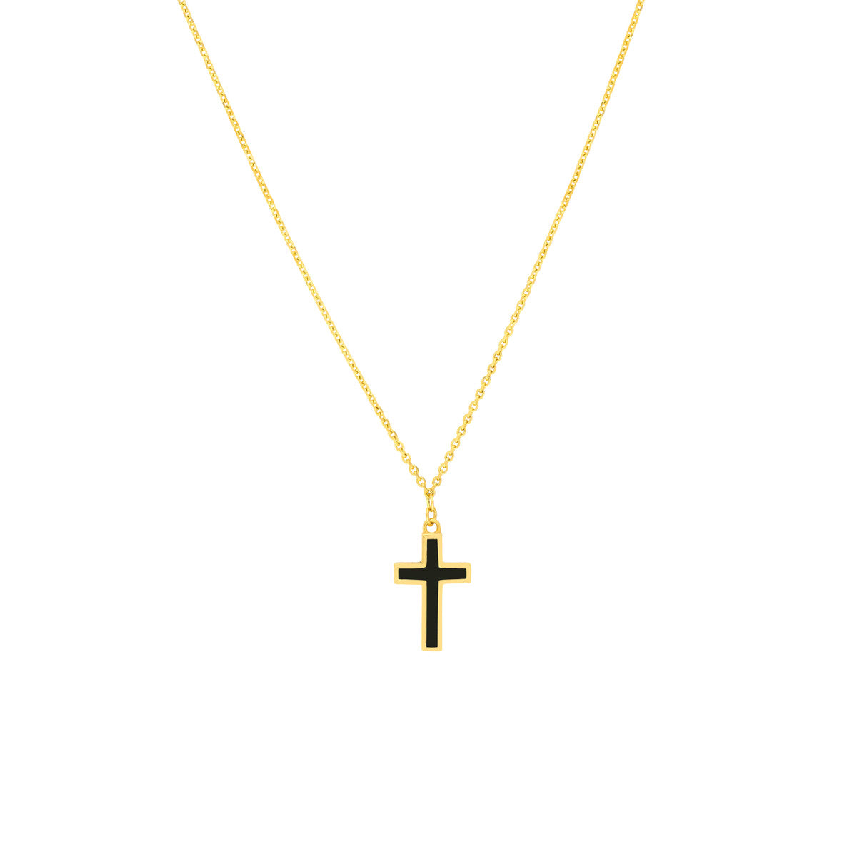 Petite Black Enamel Necklace in 14 Karat Yellow Gold