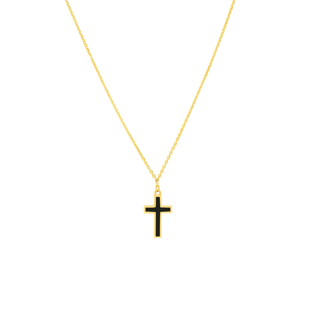 Petite Black Enamel Necklace in 14 Karat Yellow Gold