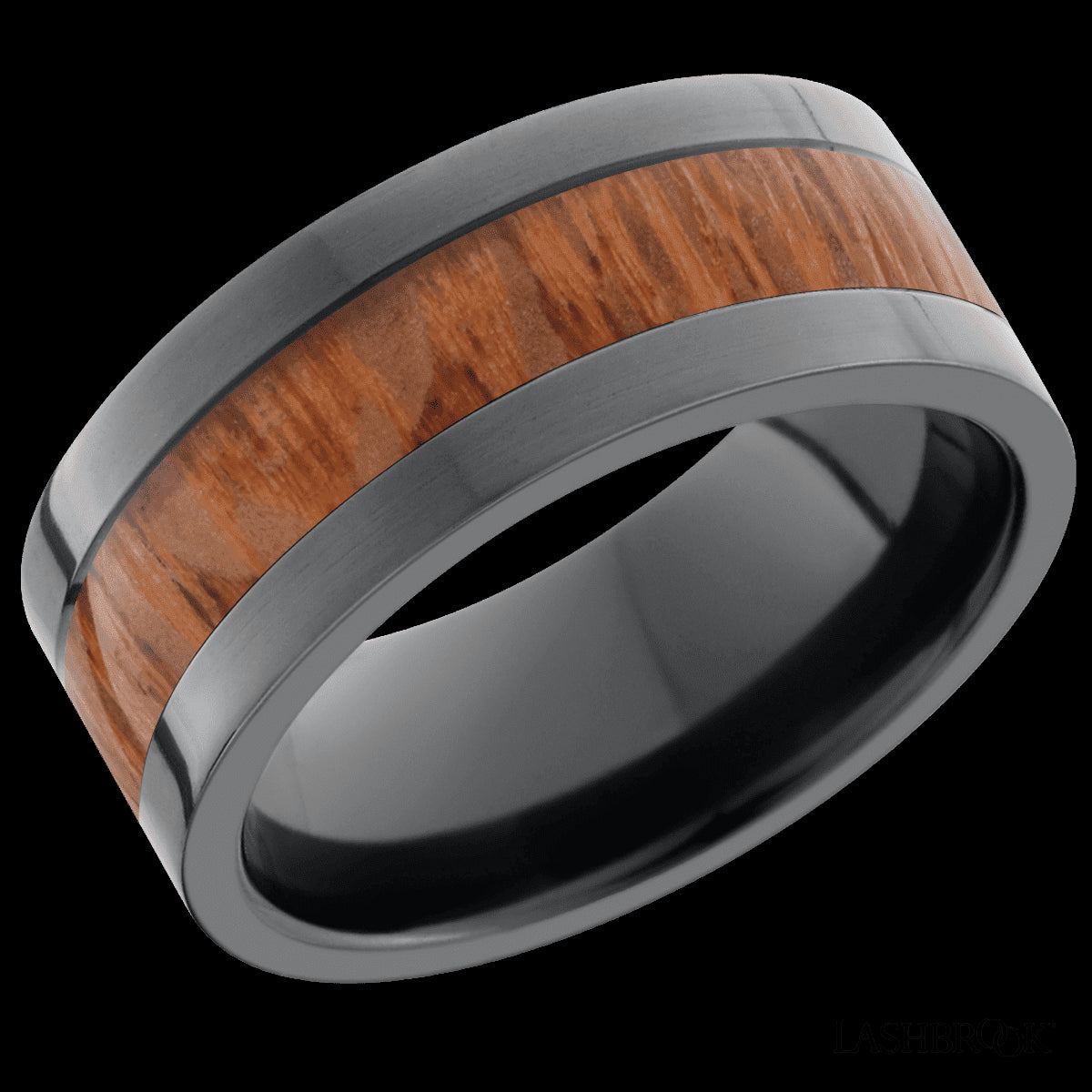 Leopard Wood Inlay Zirconium Wedding Band - Size 10.5