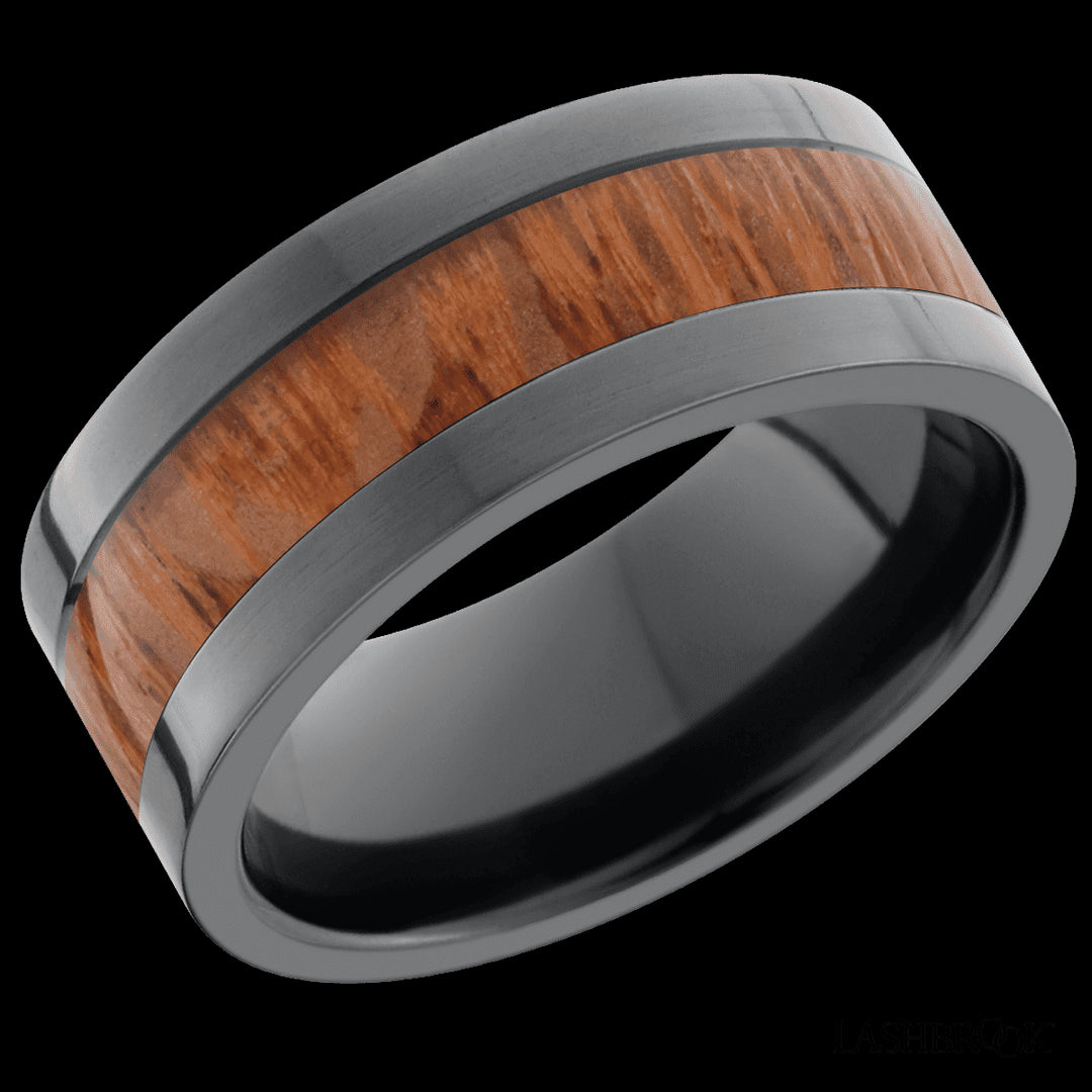 Zirconium Wedding Band with Leopard Wood Inlay - Size 10.5