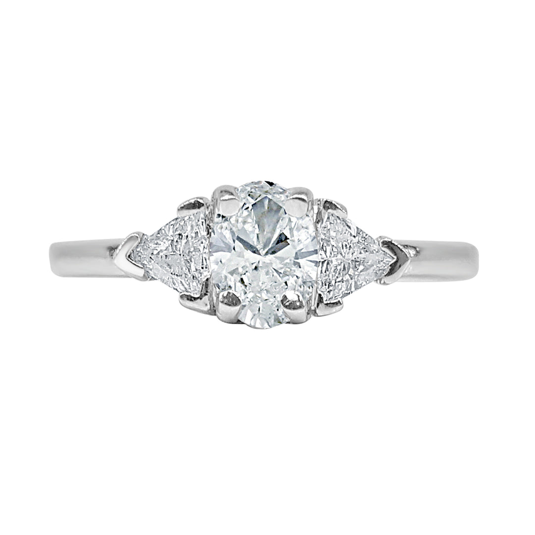 Trillion-cut Natural Diamond Engagement Ring in 14 Karat White Gold with Oval Accent