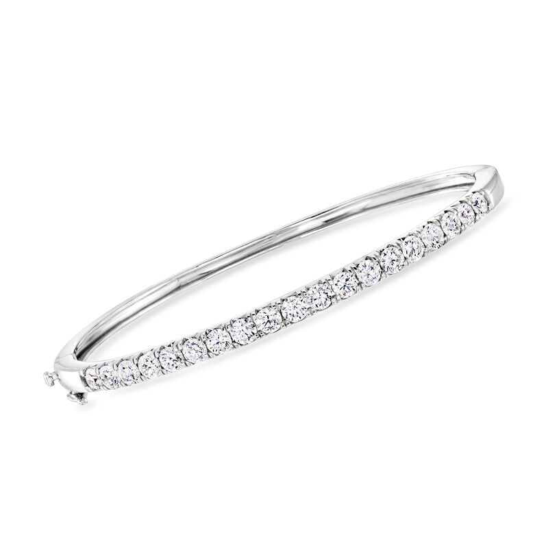 14K White Gold 0.97ctw Natural Diamond Bangle Bracelet