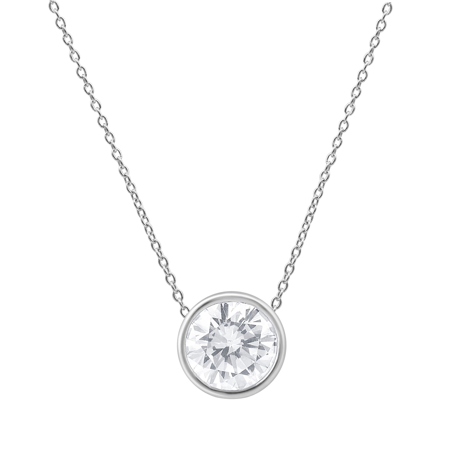 14K White Gold Bezel Set Solitaire Lab Diamond Necklace - Round Shape 1.00