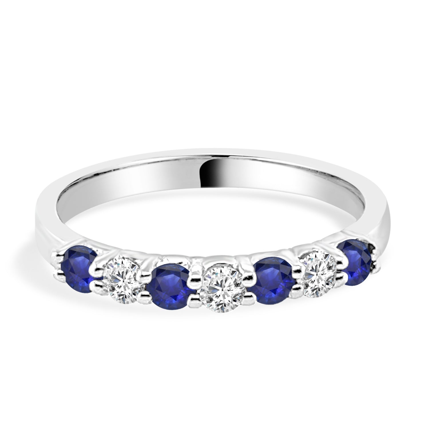 Dazzling Blue Sapphire and Diamond Shared Prong Ring in 14 Karat White Gold - 0.35 Carats