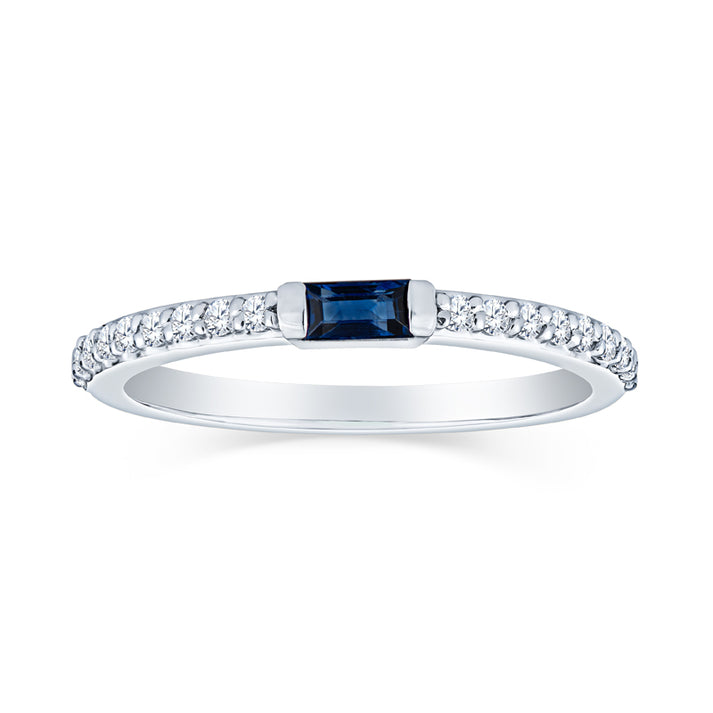 10 Karat White Gold Blue Sapphire Baguette Ring - 0.16 Carat