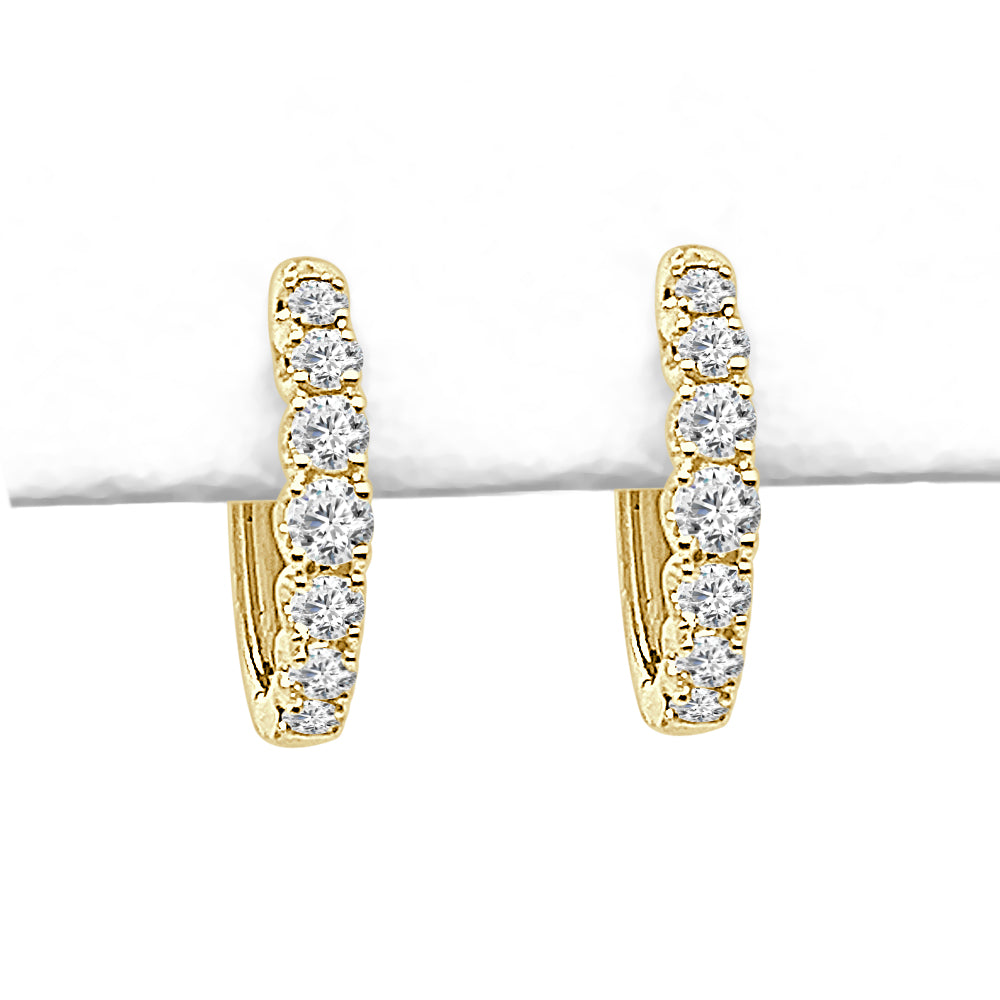 14K Yellow Gold Round Natural Diamond Shared Prong Hoop Earrings (0.78 ct)