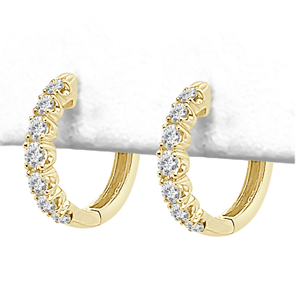 14K Yellow Gold Round Natural Diamond Shared Prong Hoop Earrings (0.78 ct)