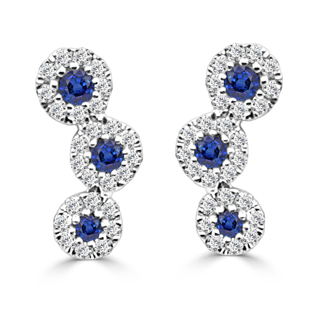 14 Karat White Gold Earrings with Blue Sapphire, 0.38 Carats