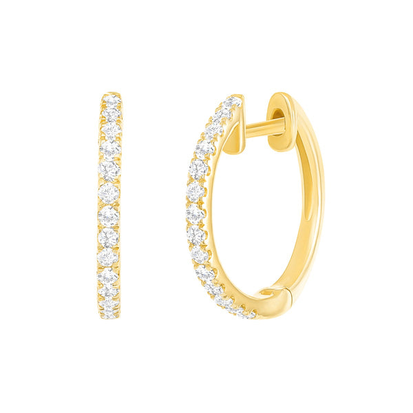 0.12 Carat Natural Diamond Round Shape Diamond Huggie Earrings in 14K Yellow Gold