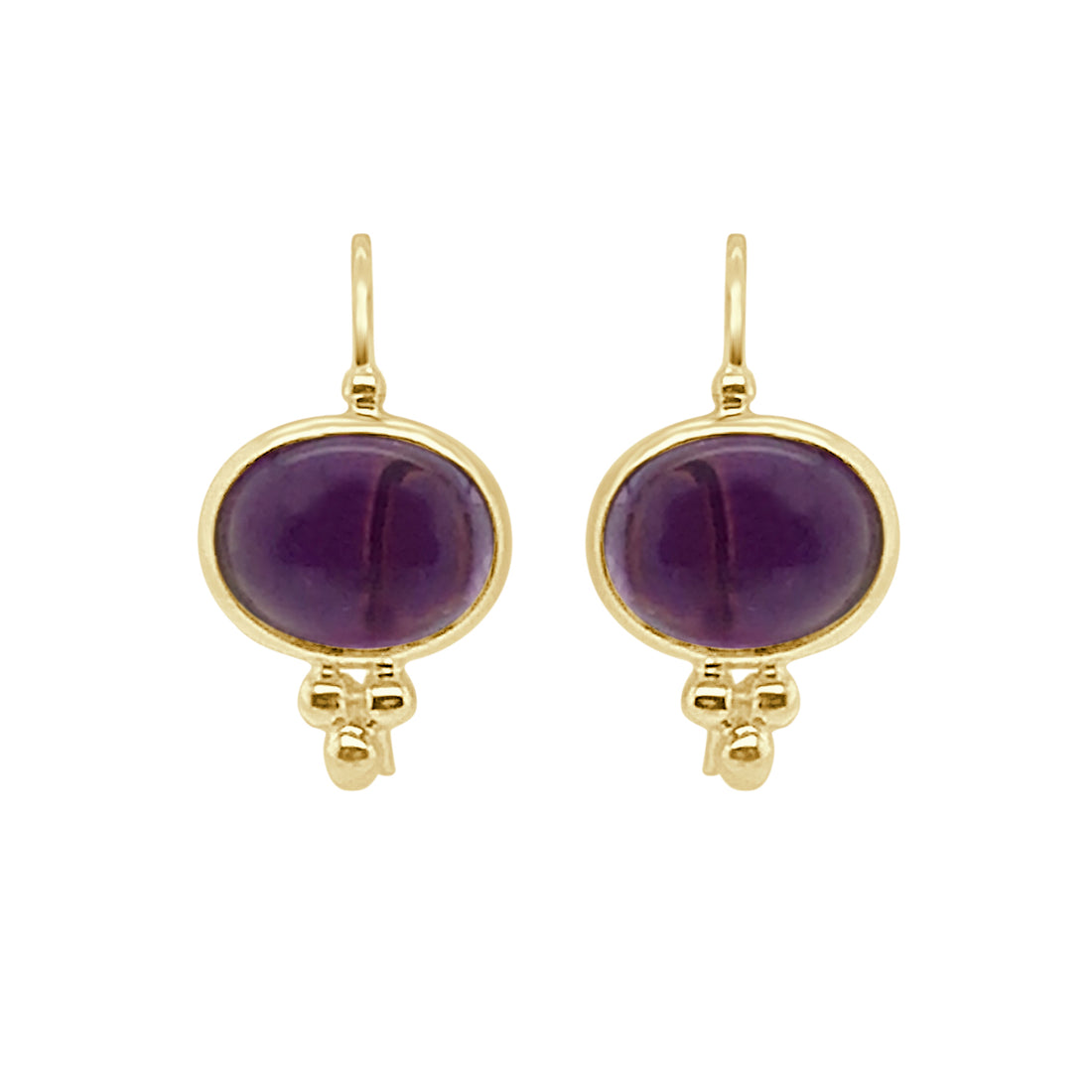 Small Cabochon Capri Amethyst Earrings in 14 Karat Yellow Gold