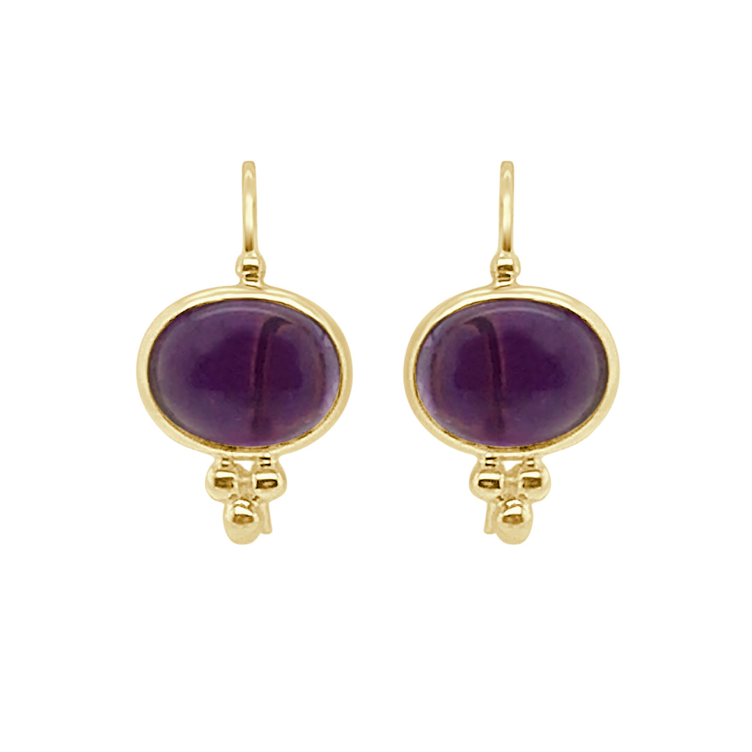 14 Karat Yellow Gold Small Cabochon Capri Amethyst Earrings