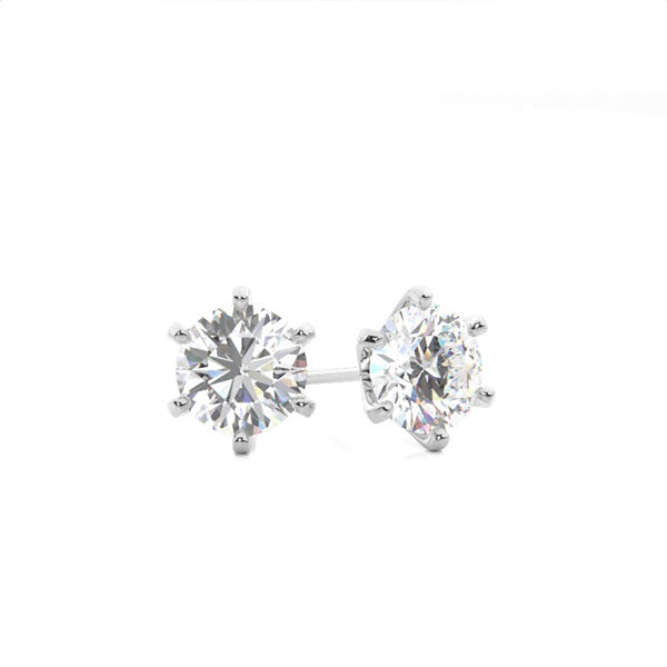 Platinum 6 Prong Solitaire Studs with Natural Diamond - Round Shape 0.70 Carat