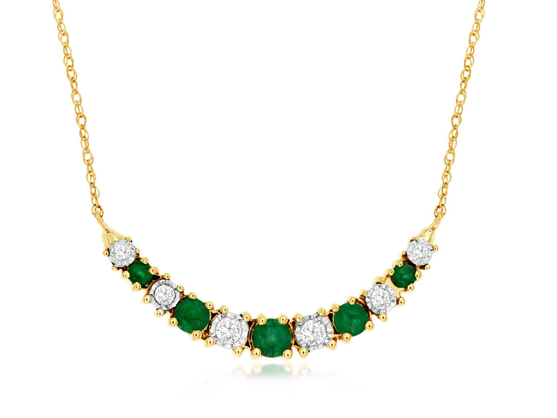 14K Yellow Gold Curved Stacking Necklace with Emerald and Diamond Accents