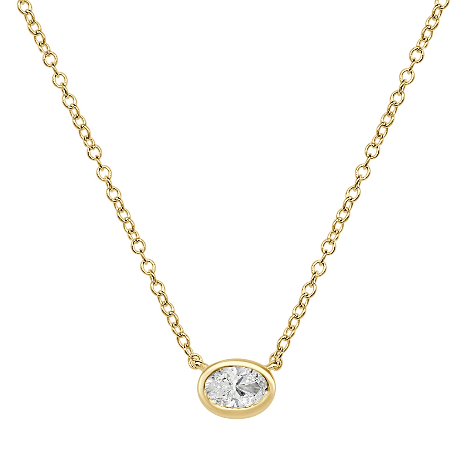 Oval Bezel Natural Diamond Necklace in 14 Karat Yellow Gold (0.33 carat)