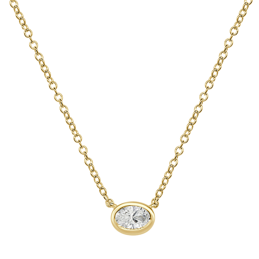 0.33 Carat Natural Diamond Oval Bezel Necklace in 14 Karat Yellow Gold