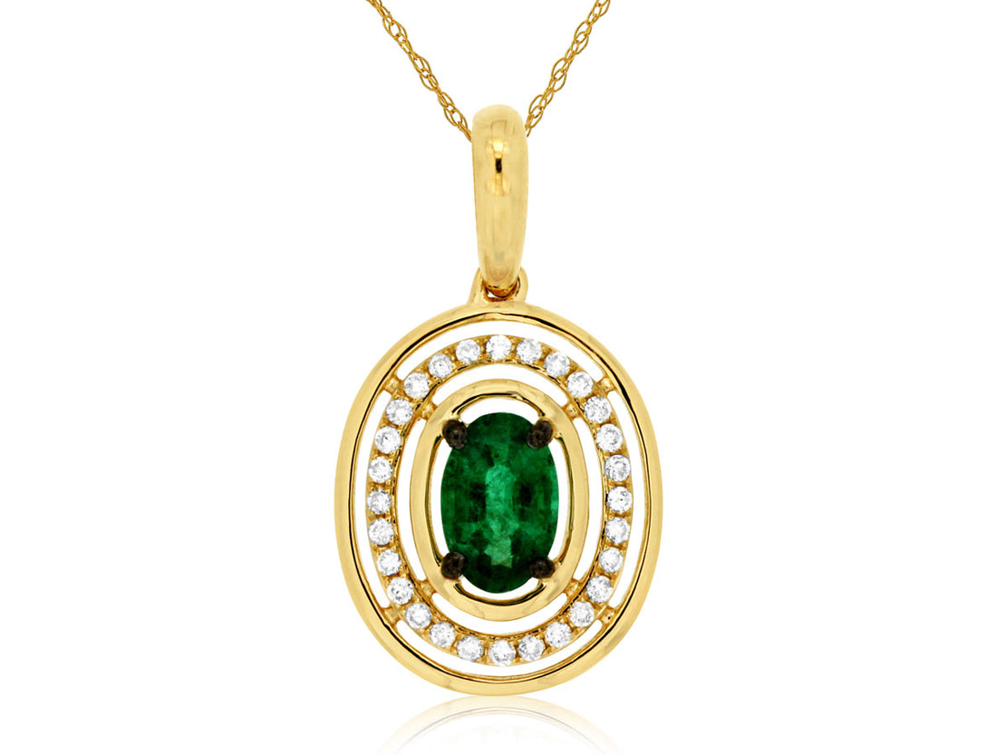 Sure! How about: 14 Karat Yellow Gold Oval and Round Cable Necklace with Emerald and Natural Diamond Accents