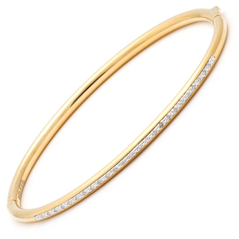 Dazzling Diamond Bangle with Prong Set Hinge in Gold Plated Sterling Silver