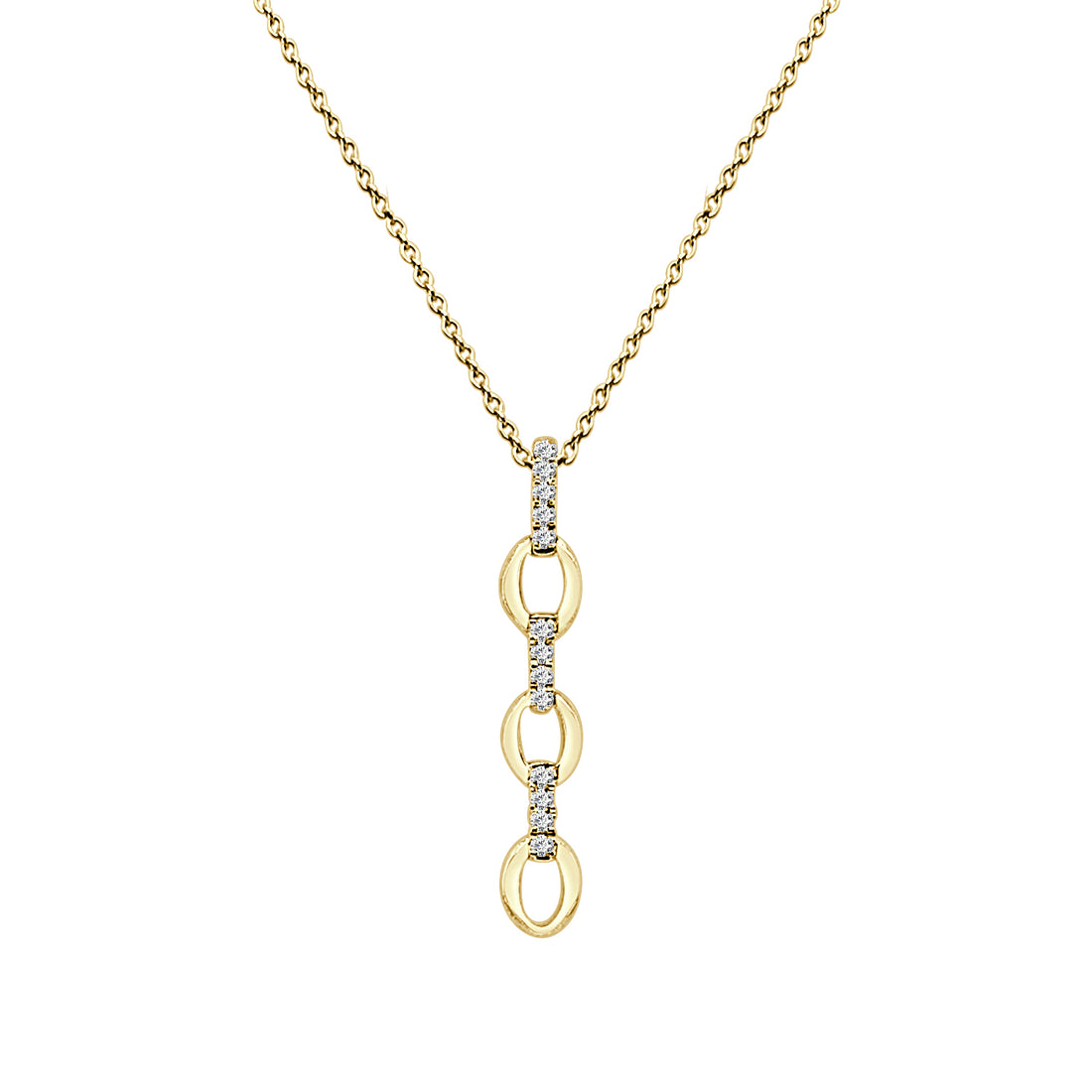 10K Yellow Gold Oval Link Necklace with Natural Diamond 0.07 ct