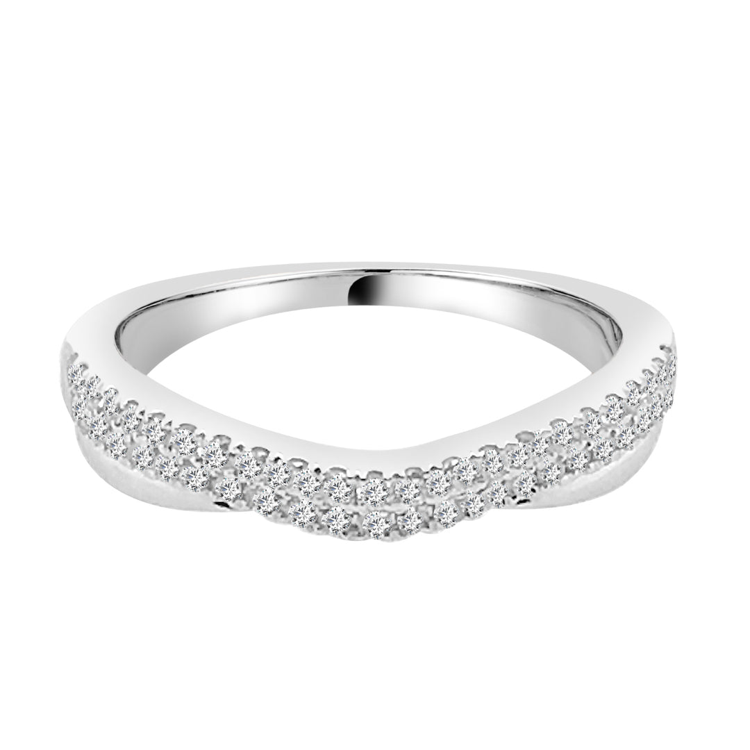 14K White Gold Double Row Curved Wedding Band with Natural Diamond