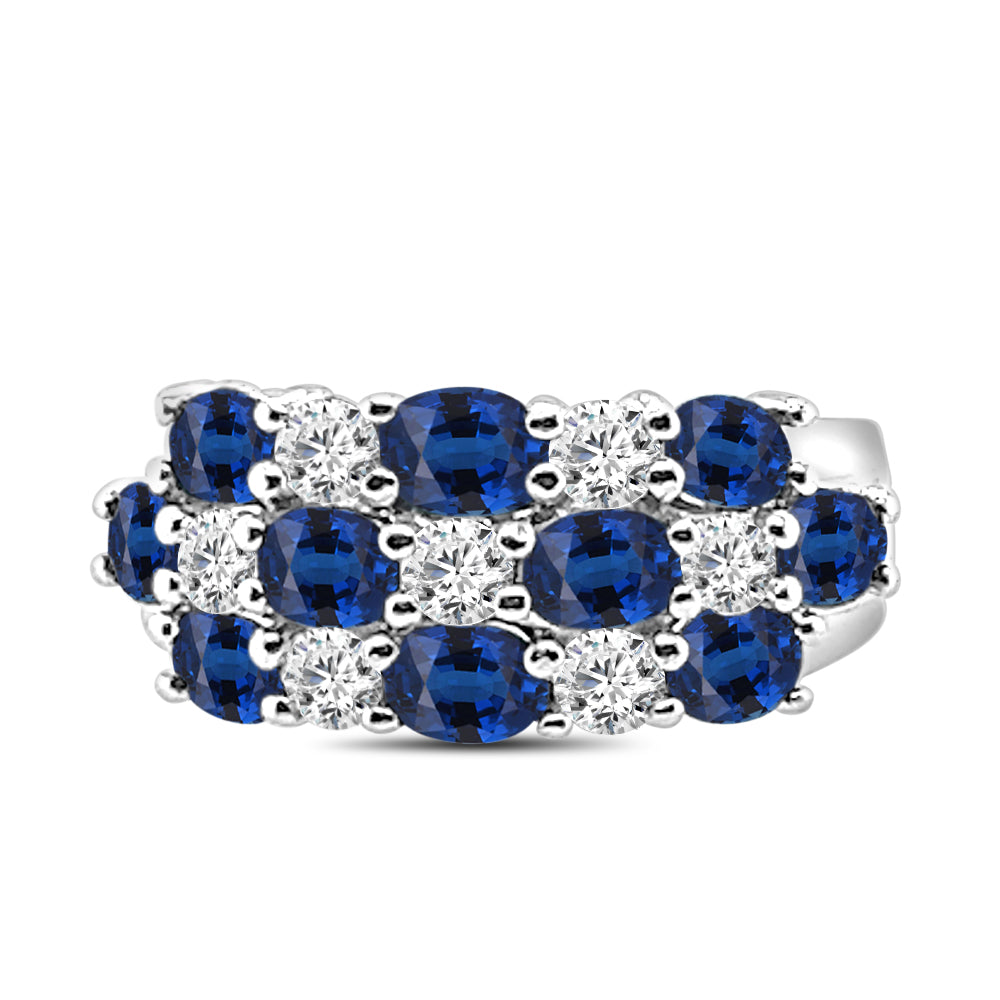 Blue Sapphire Oval Domed Ring in 14 Karat White Gold with Diamond Accents - 2.50 Carats