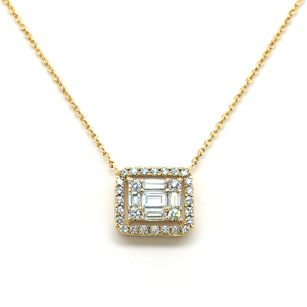 14 Karat Yellow Gold Baguette Natural Diamond Stationary Mosaic Necklace - 0.465 ct