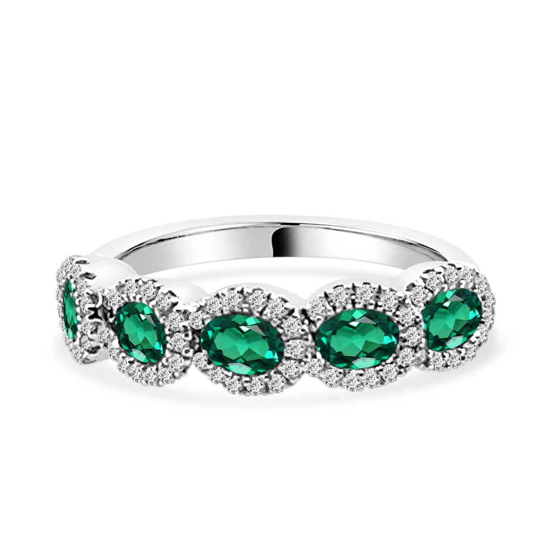 Fancy Multi Halo Emerald Ring in 14 Karat White Gold