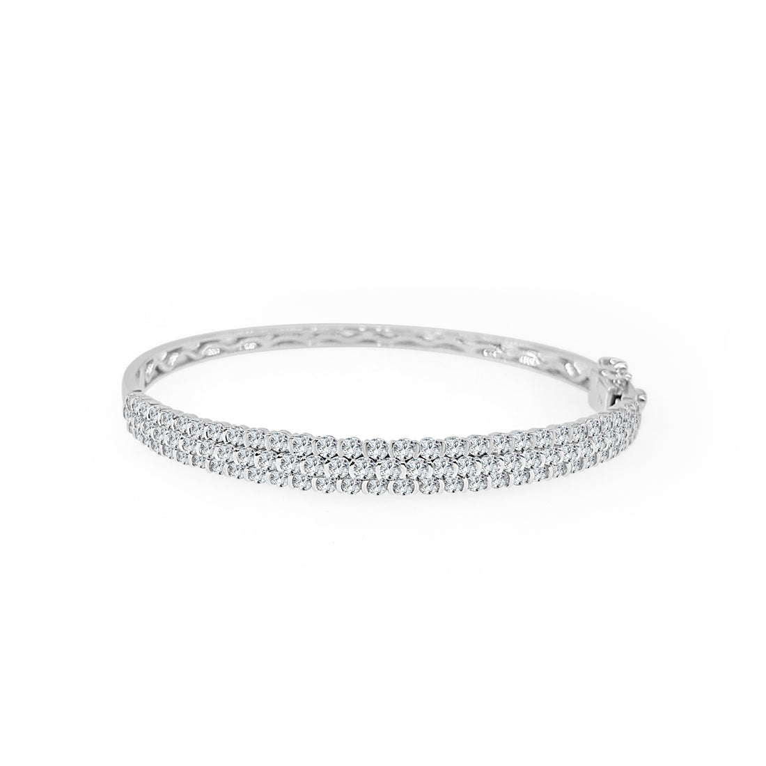 Sure, how about this title: Elegant 3 Row 14 Karat White Gold Bangle with 3.00 Carat Natural Diamond Accent