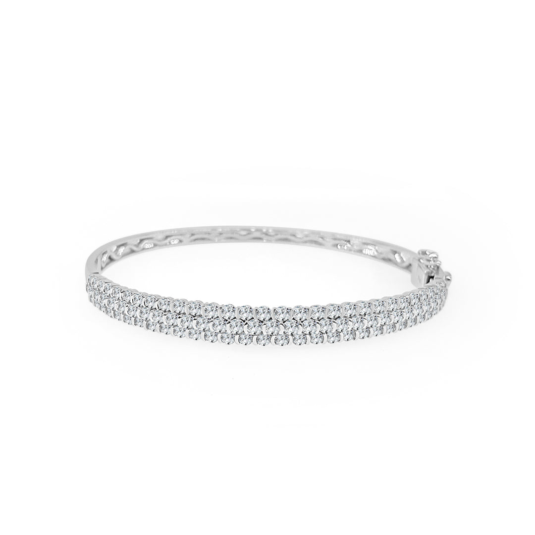 Dazzling 3 Row Natural Diamond Bangle in 14 Karat White Gold