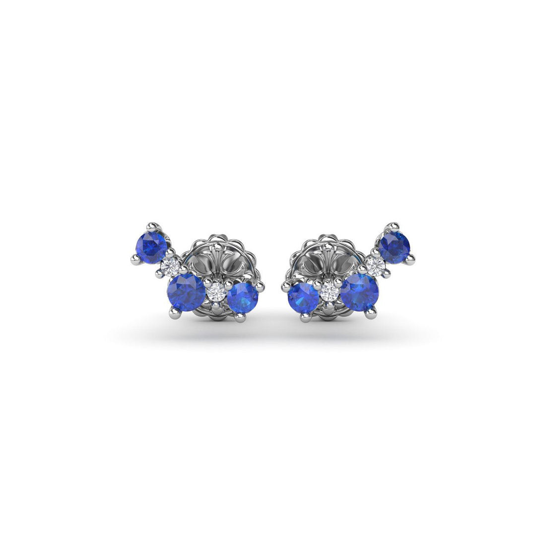 14 Karat White Gold Blue Sapphire Ear Climber Earrings - 0.56 Carat