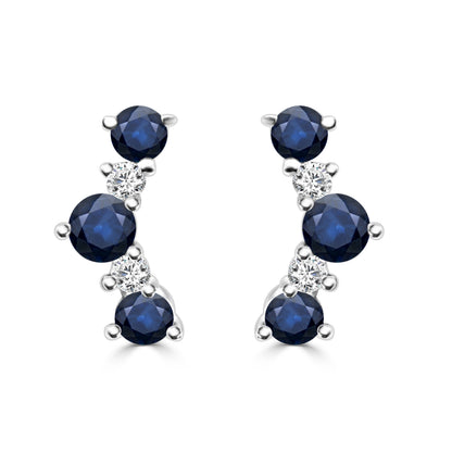 Stunning 14 Karat White Gold Blue Sapphire Ear Climber Earrings - 0.56 Carat