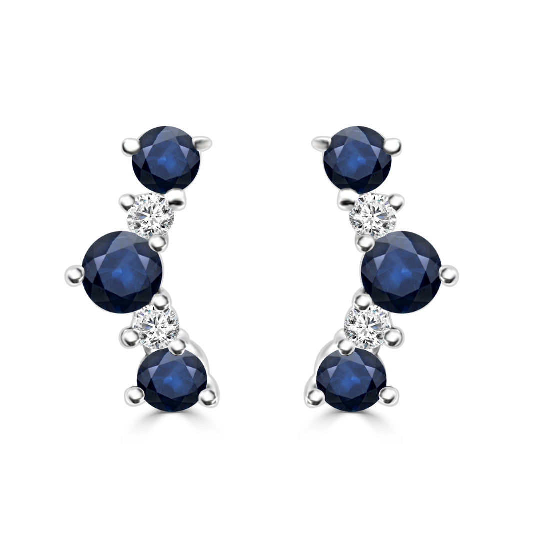 14 Karat White Gold Blue Sapphire Ear Climber Earrings - Stunning Shape, 0.56 Carat