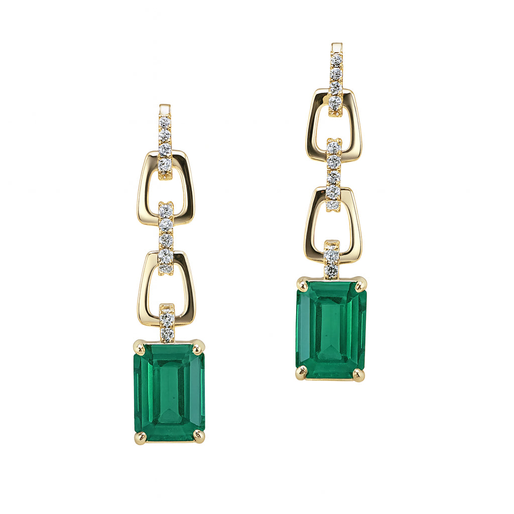 Emerald Open Link Earrings in 14K Yellow Gold - Emerald Shape 2.02