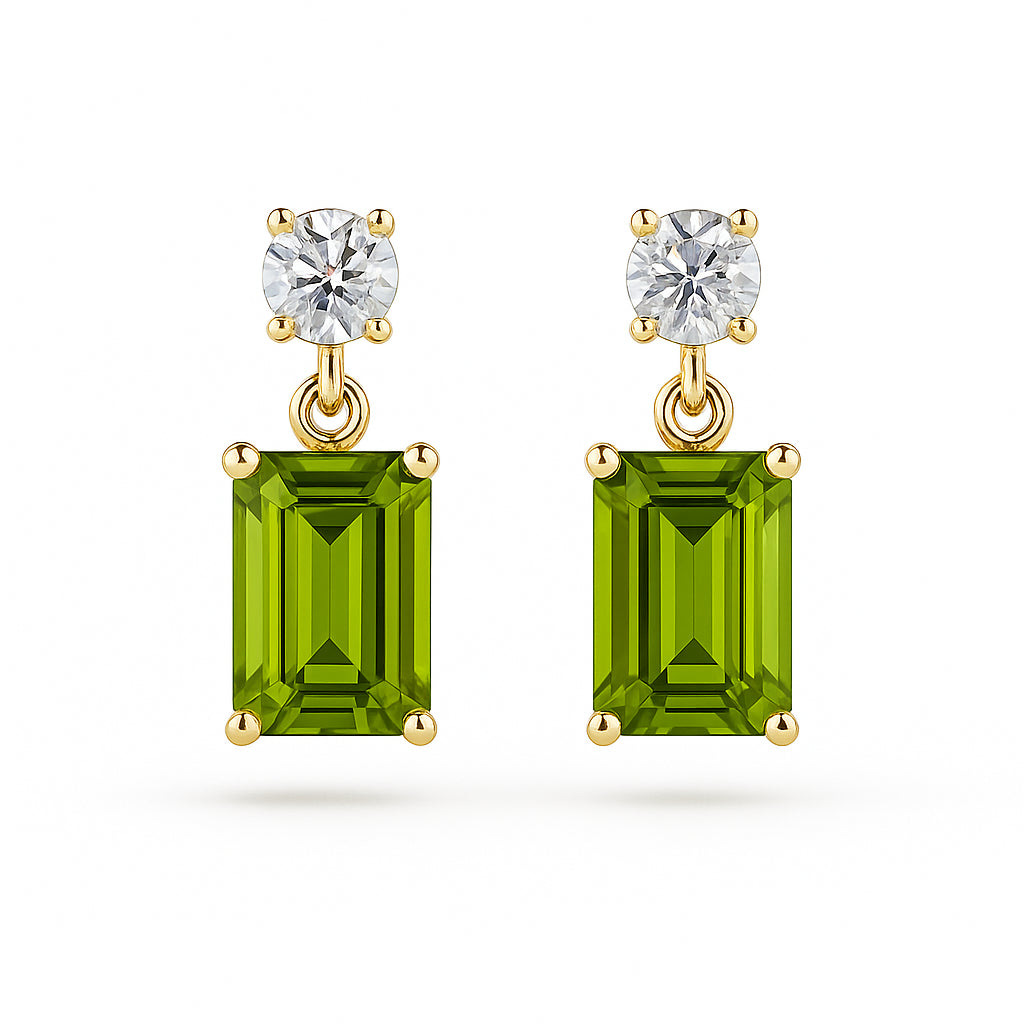 Peridot and Diamond Earrings in 10 Karat Yellow Gold featuring Stunning Peridot Gemstone