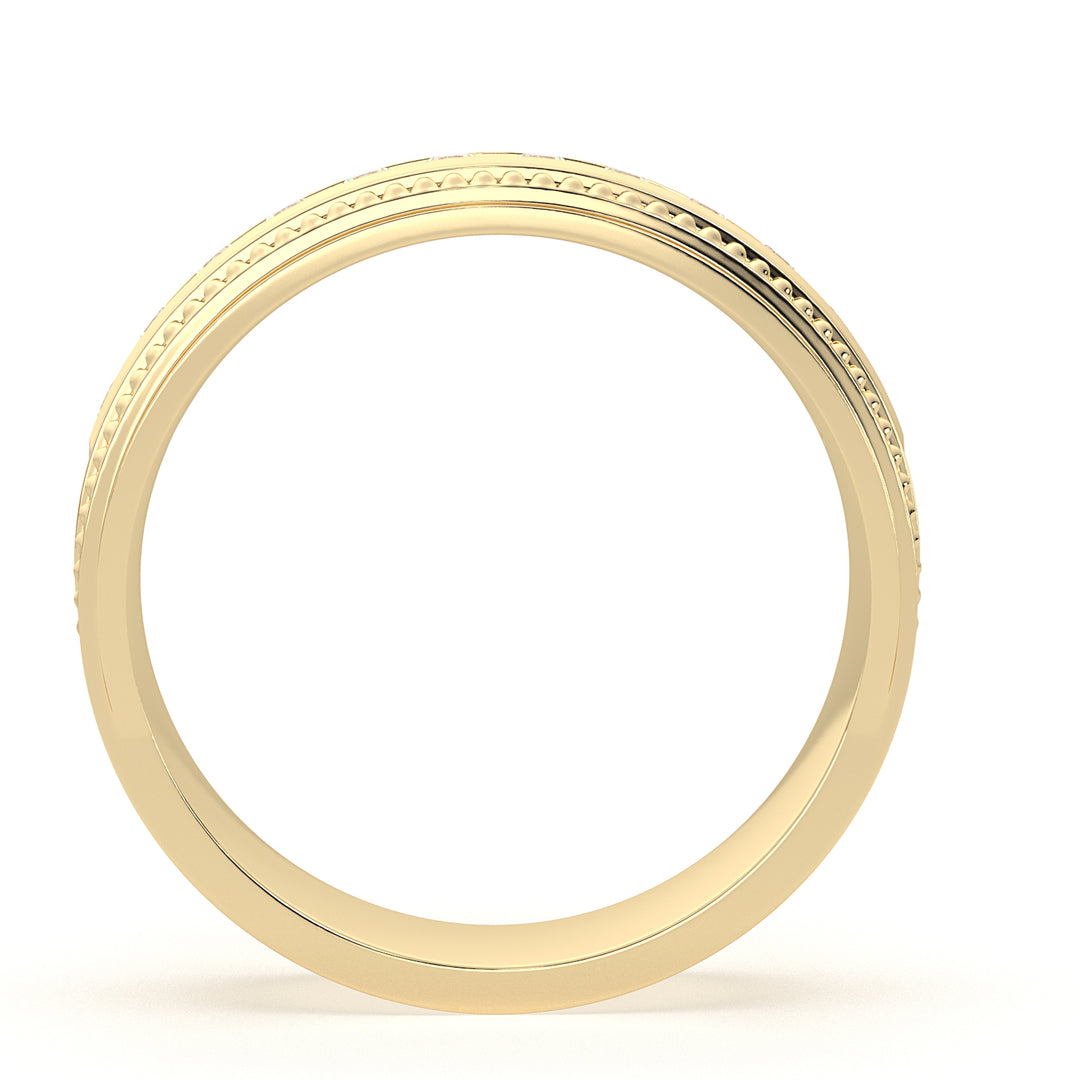 14 Karat Yellow Gold Milgrain Wedding Band with Natural Diamond Accent