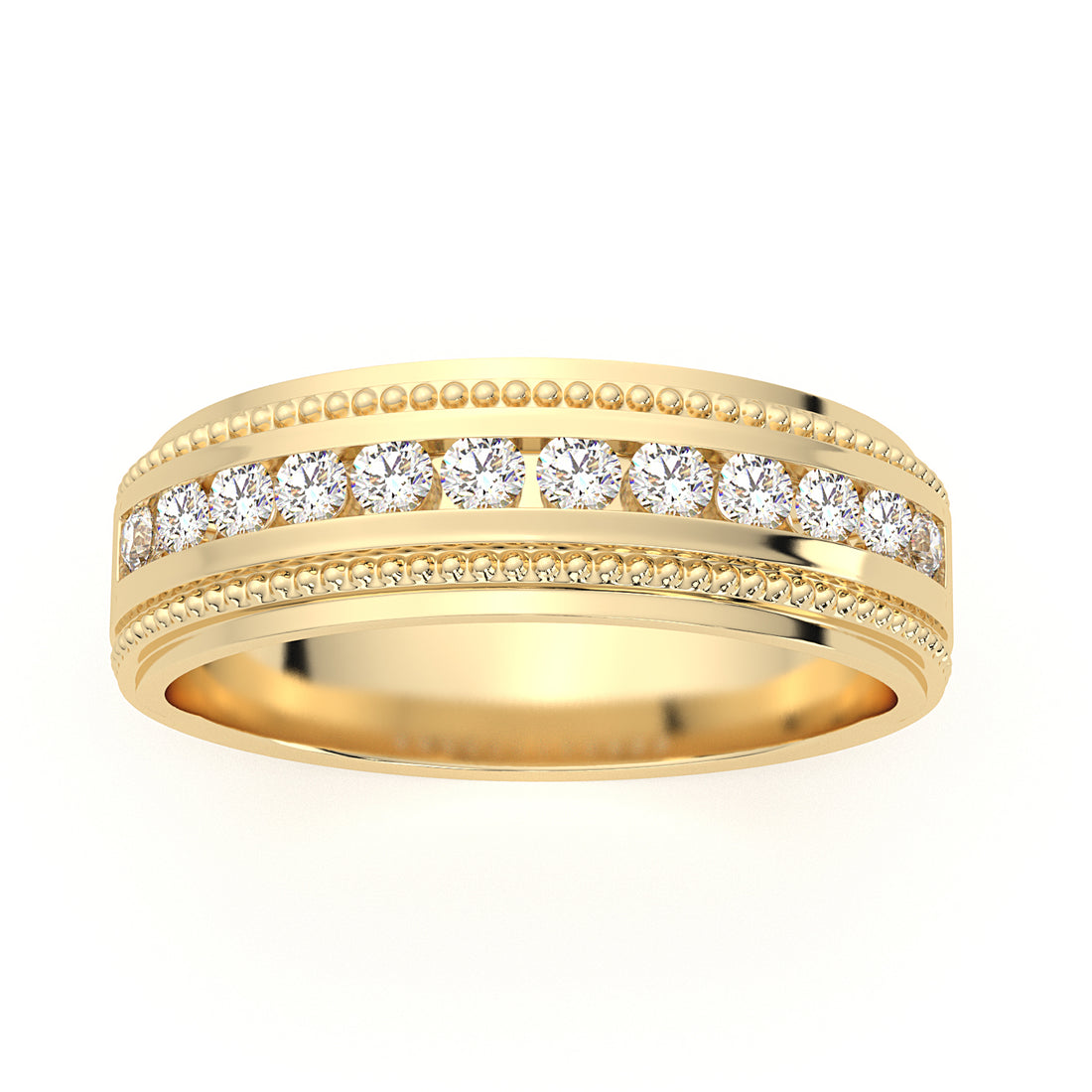 14 Karat Yellow Gold Milgrain Wedding Band with 0.50 ct Natural Diamond
