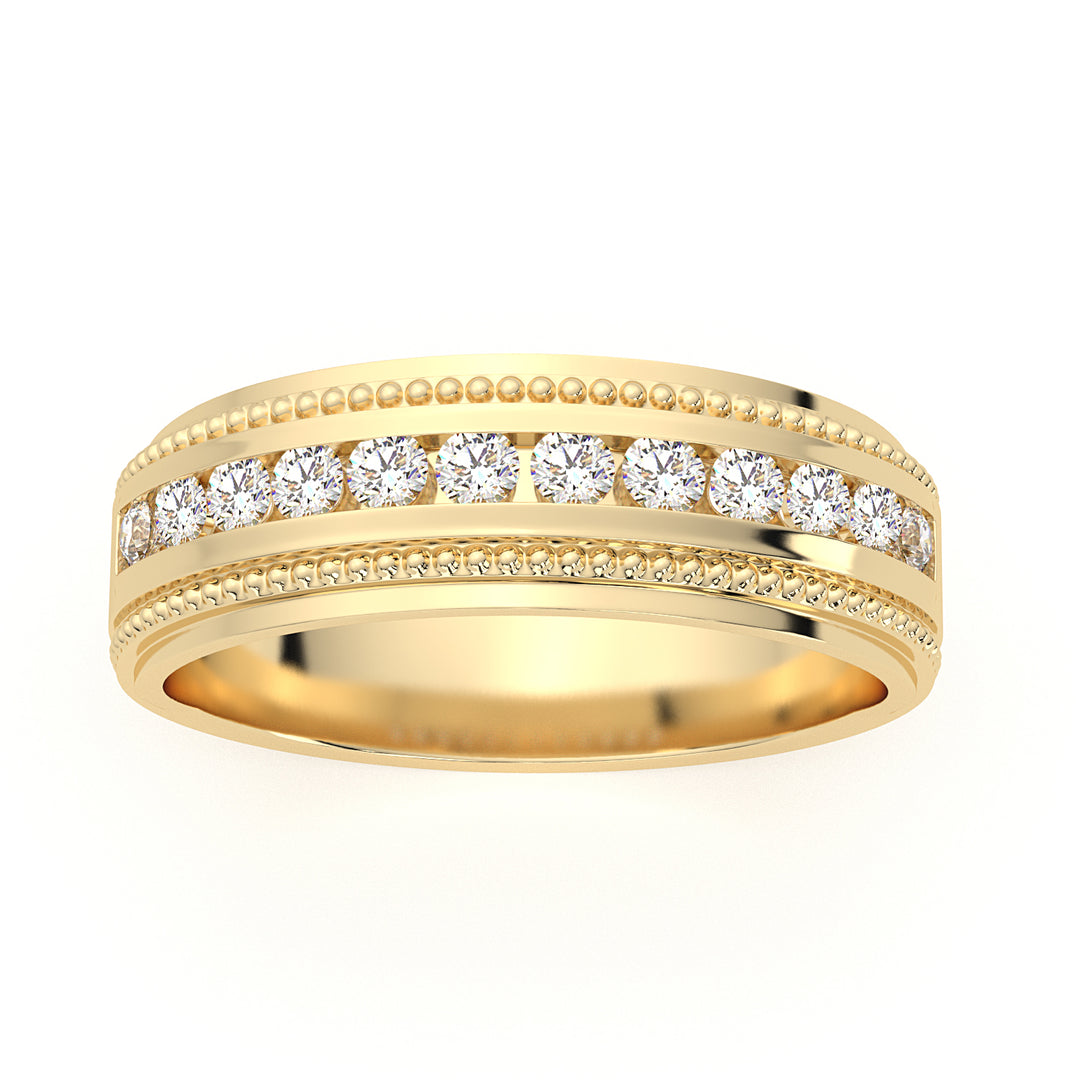 Milgrain 14K Yellow Gold Wedding Band with Natural Diamond