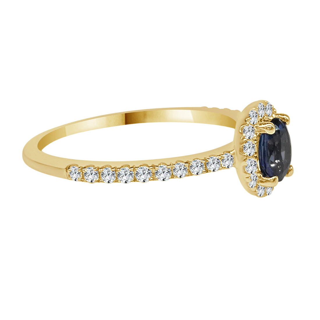 14K Yellow Gold Oval Halo Ring with Blue Sapphire - 0.35 ct Oval Shape